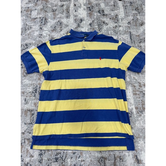 Polo Ralph Lauren Other - VTG Polo Ralph Lauren Mens‎ Large Blue Yellow Striped Short Sleeve Cotton Polo
